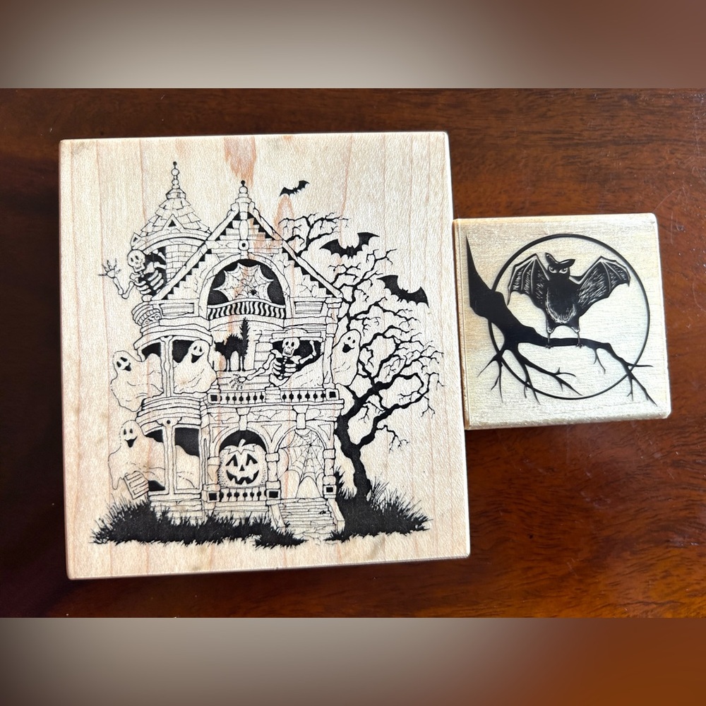Vintage Halloween Rubber Stamps PSX K943 Haunted House And Craft Smart Bat